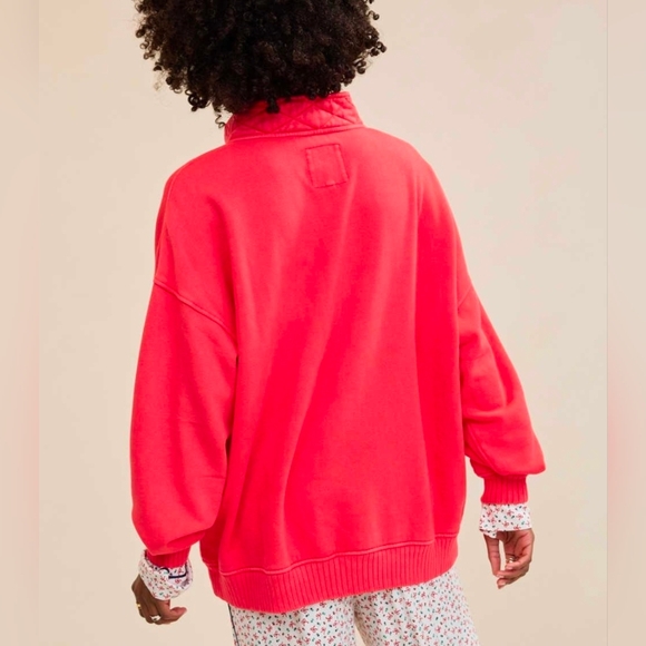 Aerie Oh Snap Sweatshirt Oversized Bright Red - Picture 2 of 7